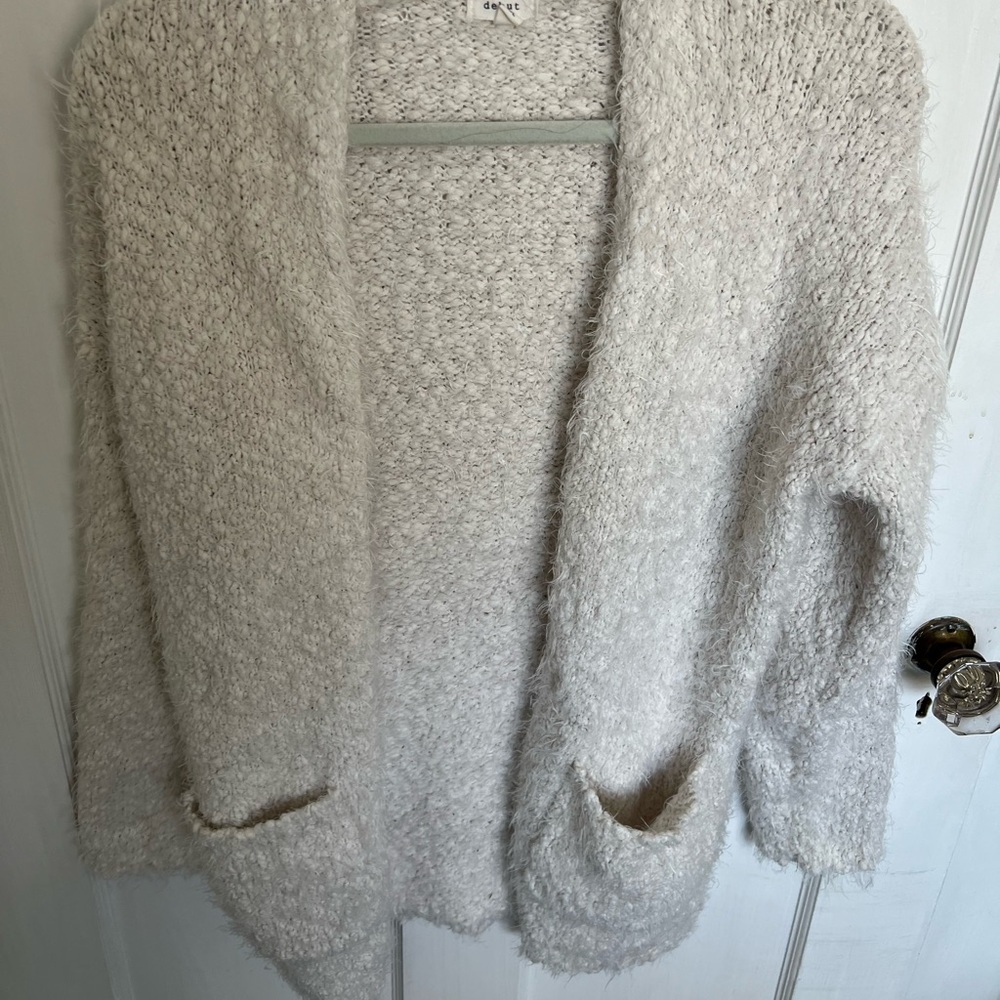 Debut Cream Textured Open-Front Cardigan